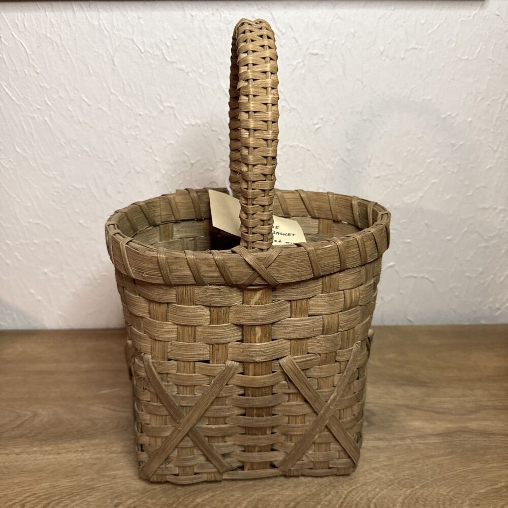 Vtg 1987 Double Wine Basket Tote Hand Woven Artist Signed X Pattern Never Used